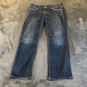 Silver Jeans Co Suki Mid Capri Dark Wash Denim Jeans Blue Womens Size 29x23"‎